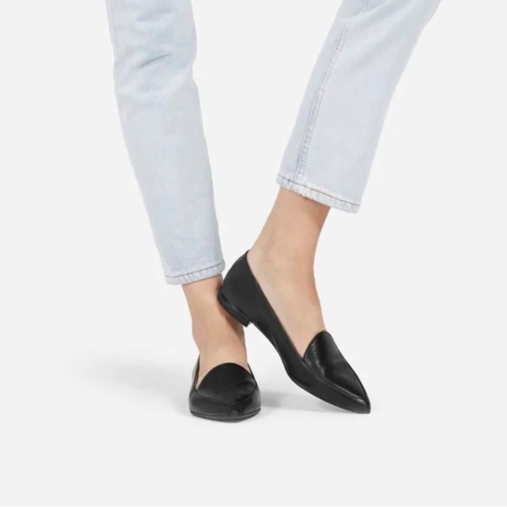New Everlane The Modern Point Black Leather Flats sz 8.5